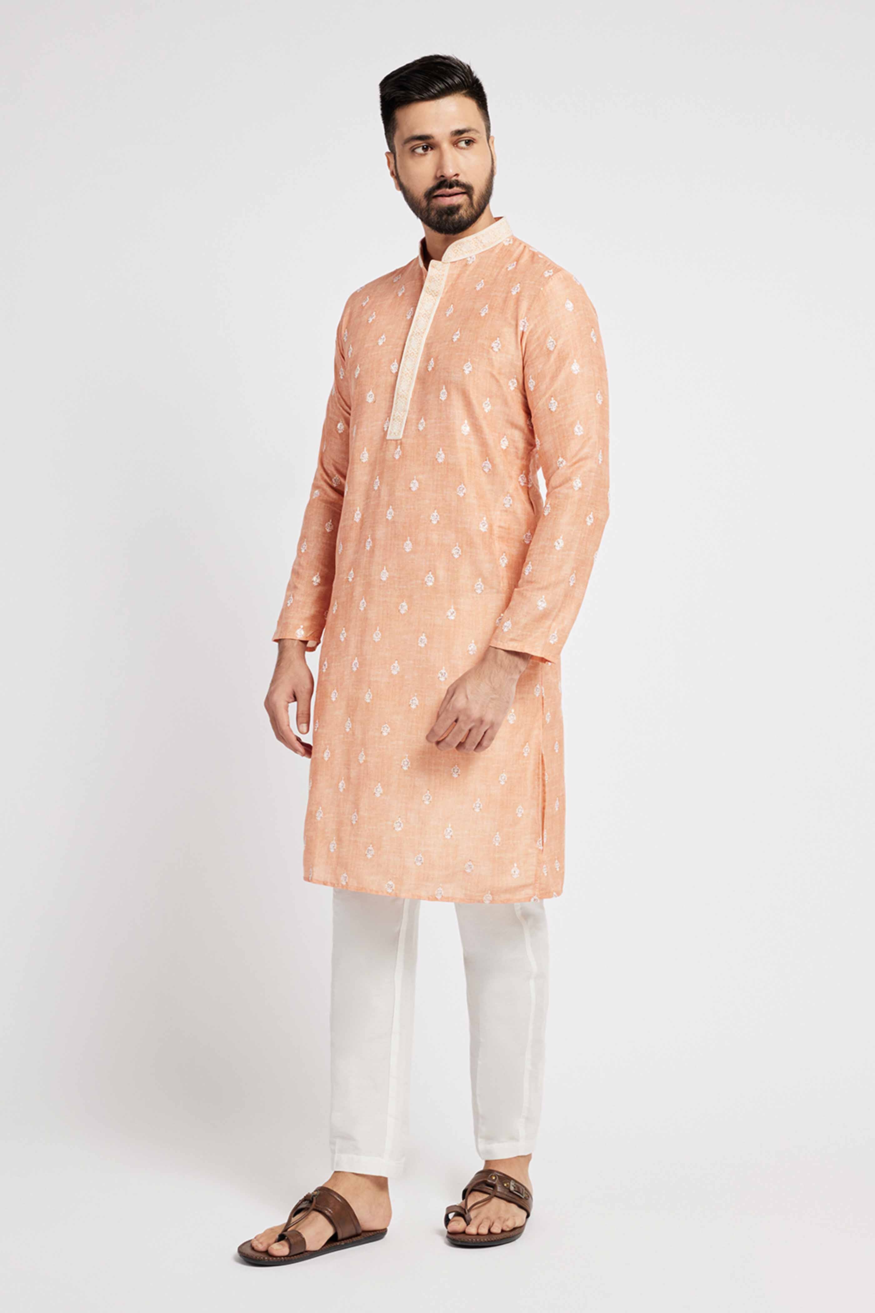 Orange Motif Embroidery Kurta